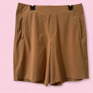 Athleta Tan Bermuda Shorts Size 16 — Stretchy Performance Fabric, Zip Pockets